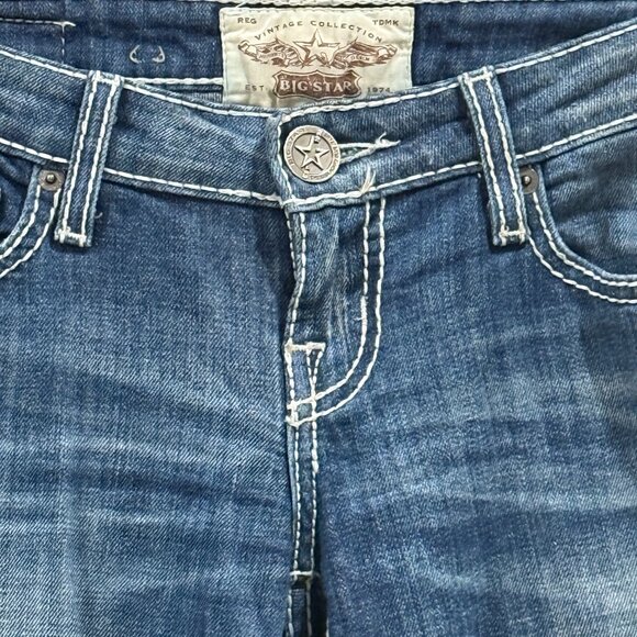 BIG STAR LIV LOW RISE BOOTCUT FLARE 25 LONG Women's Denim Jeans Western Y2K Blue - Picture 2 of 11